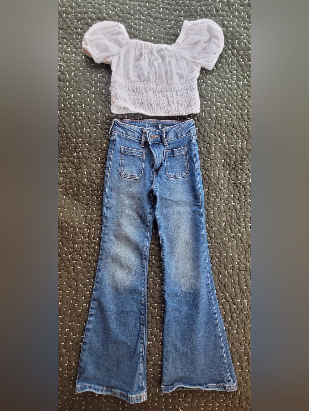 Gap 70's Flare High Rise Jeans And Boho Cropped Top-Size 8